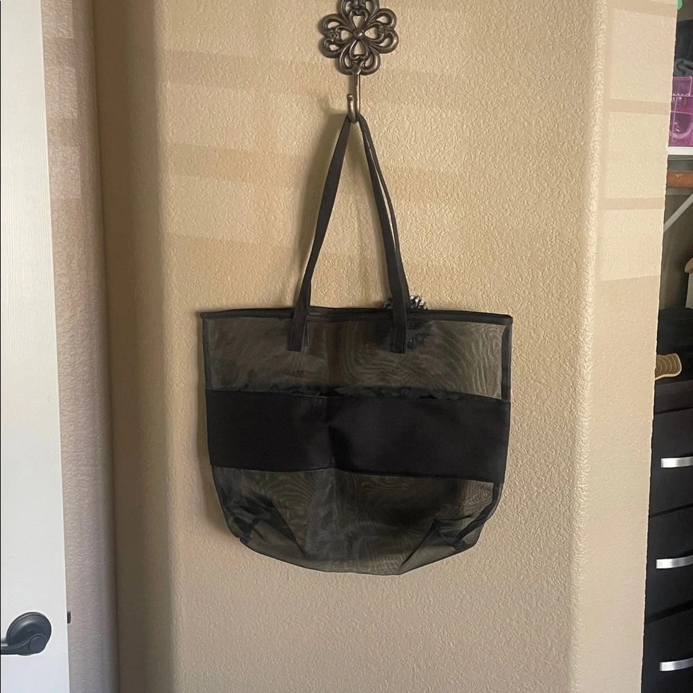Lancôme Paris Black Mesh Tote with Attached Flower
